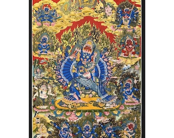 Yamantaka Thangka Painting, Wrathful manifestation of Manjushri, Tantric Meditation Buddha, Tibetan Wall hanging, Master Painting, Hand-Made