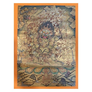 Mahakala Meditation Thangka, Six-Armed Mahakala Shrine Decor, Buddhist Protector Deity Painting, Buddhist Deity Wall Tapestry, Protector Art