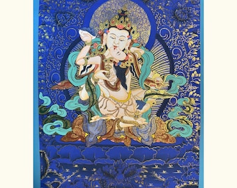 タントラアート 仏教テーマ 絵画 フレーム付き 聖なるサンプトラ・タントラ（ヴァジュラサットヴァ）｜霊的覚醒と浄化