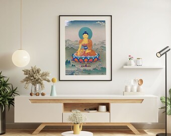 Shakyamuni Buddha Thangka Painting, Dharma Art, Buddhist Spiritual Decor, Enlightened Being Art, Karma Gardri Style Thangka, Spiritual Gifts