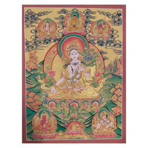 White Tara Thangka Painting: Himalayan Buddhist Art, Seven-Eyed Mother