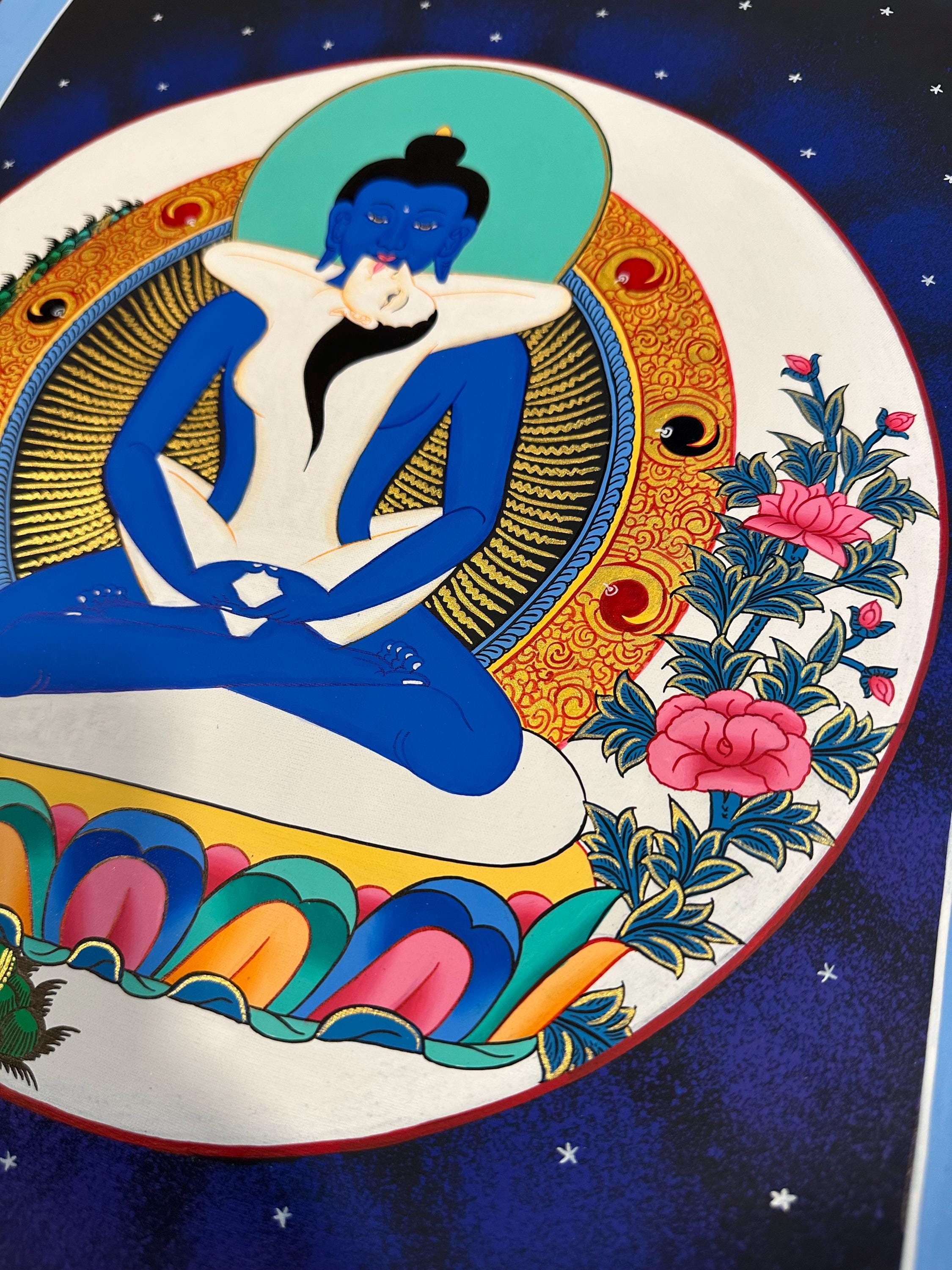 Buddha With Consort, Yab Yum Thangka, Union of Wisdom and