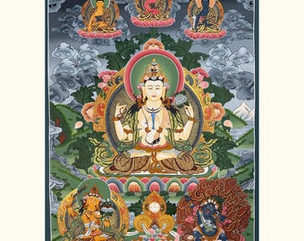 Handmade Chenrezig Thangka Painting, Bodhisattva of Compassion