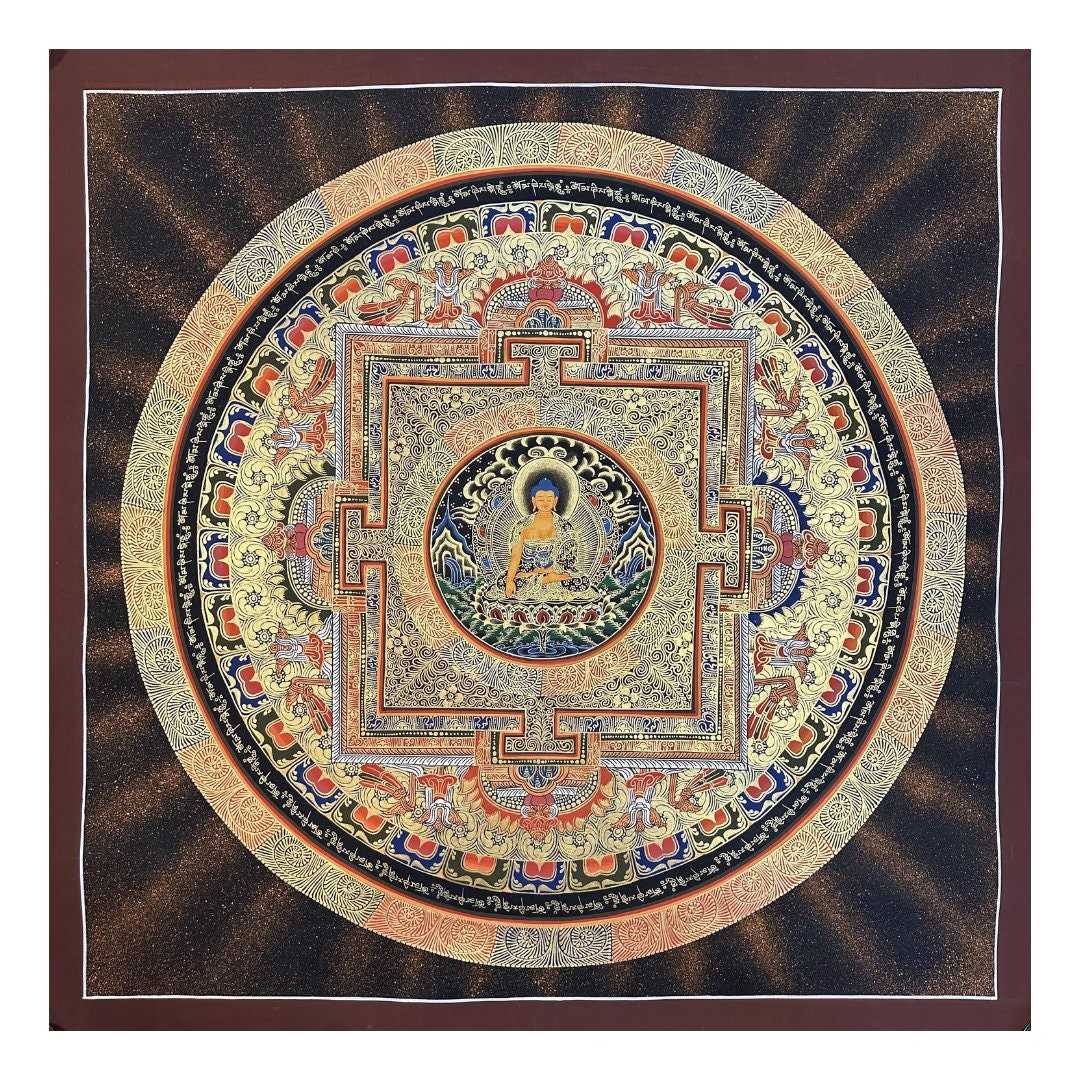 Shakyamuni Buddha Mandala, Enlightened Buddha Art, Tibetan Mandala, Religious Decor, Tibetan Wall Hanging, Hand-painted Mandala