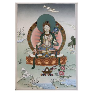 50x75cm White Tara Thangka Painting, Goddess of Love, Enlightened Thangka, Master Painting, Ritual Items, Embodiment of Purity, Karma Gardri