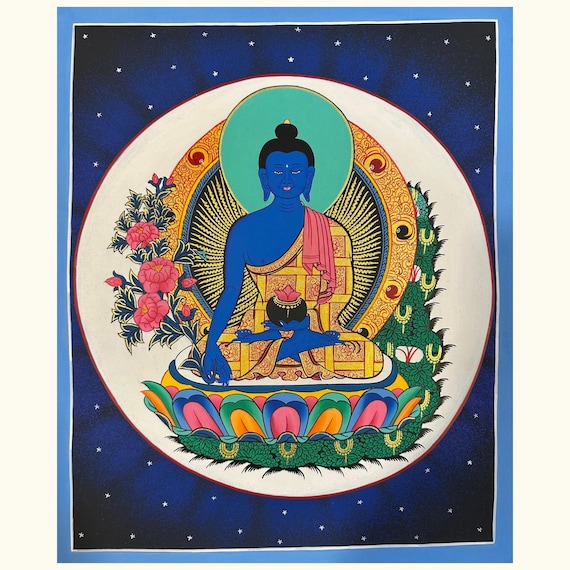 Medicine Buddha Thangka, Buddha of Healing, Spiritual Healing Art