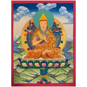 Tsongkhapa Thangka Painting, Gelug Tradition, Prajnaparamita Sutra, Spiritual Art, Hand Made on cotton canvas, Wall Hanging, Shrine Decor