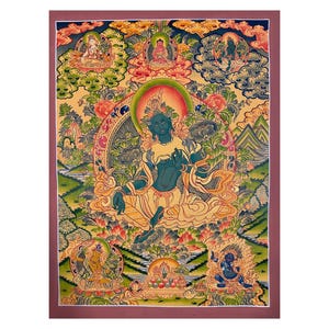 Green Tara Thangka Painting: Tibetan Mother Goddess Art, 24k Gold