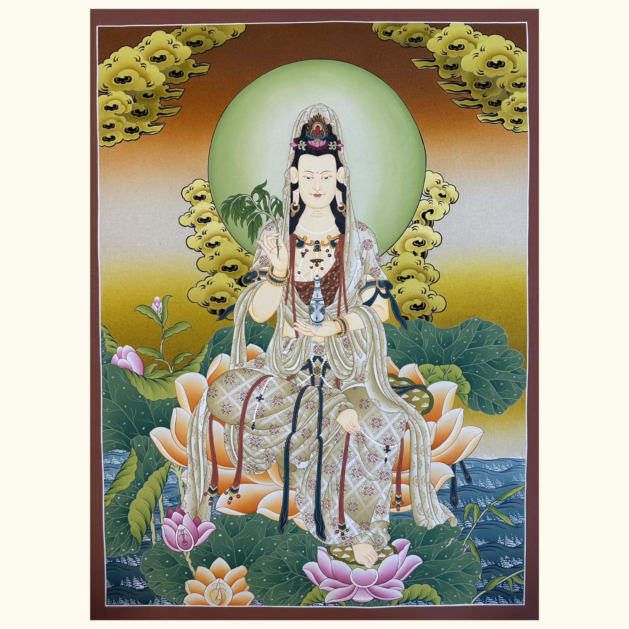 Quan Yin, Guanyin, Kuan Yin, 观音, Bodhisattva of Compassion, Spiritual Art, Hand Made on cotton canvas, Wall Hanging, Shrine Decor