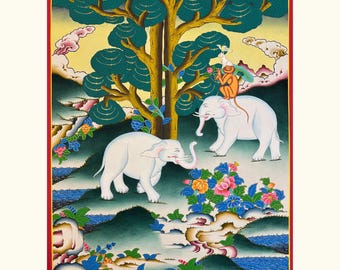 Four Harmonious Friends Thangka Painting | Symbol of Peace, Unity & Wisdom | Spiritual Home Decor