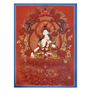 48x64cm White Tara Thangka Painting, Goddess of Love, Enlightened Thangka, Master Painting, Embodiment of Purity, Tara Meditation Painting