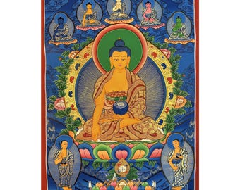 Shakyamuni Buddha Thangka Painting, Buddha Enlightenment Scroll, Tibetan Wall hanging, Bodhisattva Painting Thangka, Buddha Dharma Artwork