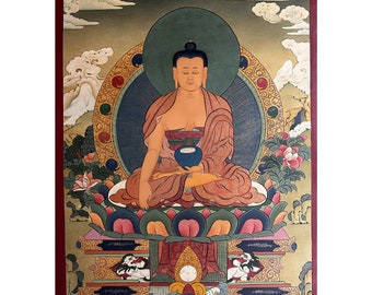 Shakyamuni Buddha Thangka Painting, Dharma Art, Buddhist Spiritual Decor, Enlightened Being Art, Karma Gardri Style Thangka, Spiritual Gifts