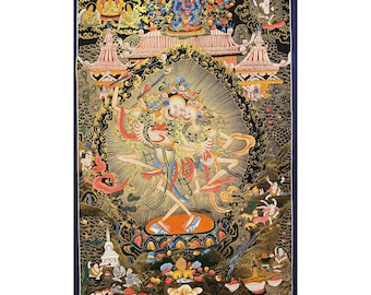 Citipati, Dancing Skeletons, Chöd Practice, Impermanence of Life, Cycle of Life-Death and Rebirth (samsaras), Hand-Painted Thangka Painting
