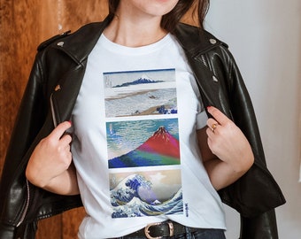 Große Welle Ukiyo-e Art T-Shirt, Hokusai Mt. Fuji Tee
