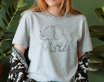 Minimalist Elephant T-Shirt, Animal Lover Gift