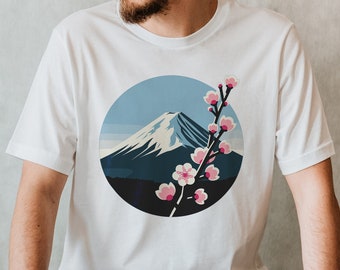 Camiseta con la flor de cerezo del monte Fuji, camiseta japonesa con sakura