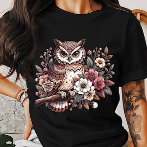Bloemen uil shirt, bloem uil T-shirt, uil T-shirt, tuinman shirt, natuurliefhebber, dierenvriend shirt, uil shirt, shirt schattige uil, shirt uil kunst, shirt uil kunst