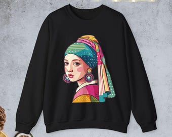 Modern Girl with a Pearl Earring Sweatshirt - Trendy Art Sweatshirt - Artistic Gift for Art Lovers - Comfortable and Stylish