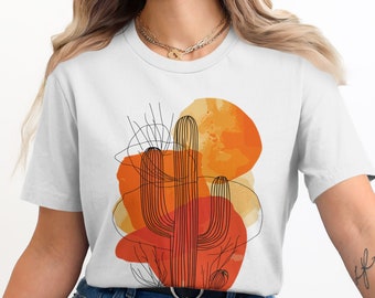 Camiseta artística Desert Cactus - Diseño único de puesta de sol del suroeste - Camiseta unisex - Regalo perfecto para los amantes de la naturaleza - Regalo artístico