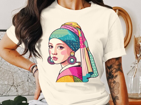 Modern Girl With a Pearl Earring T-shirt - Trendy Art Print