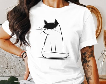 Camicia per gatti semplicistica, camicia doodle per gatti, camicia d'arte per gatti, camicia per gattini, camicia per gatti carina, camicia per gatti astratta, regalo per gli amanti dei gatti, regalo per lei,