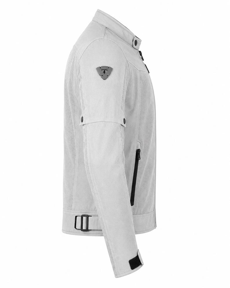 Jaqueta de motociclismo masculina em malha branca | Jaqueta de verão para pilotar | Jaqueta de motociclista respirável | Equipamento de motociclismo para turismo, compatível com proteções CE imagem 5