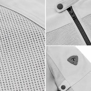 Pode incluir: Um casaco cinzento-claro com pain&eacute;is de tecido de malha respir&aacute;vel, um fecho de correr central preto, uma patilha de colarinho com mola e um emblema triangular de log&oacute;tipo cinzento-escuro na manga. O design inclui sec&ccedil;&otilde;es de tecido s&oacute;lido.