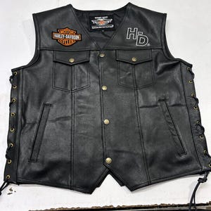Harley-Davidson Lederweste für Biker, Vintage-Motorradweste mit seitlicher Schnürung, Weste mit gesticktem Adler-„Live to Ride“-Aufnäher, Geschenk für ihn
