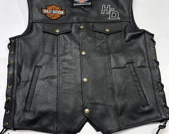 Harley Davidson leren motorvest, vintage motorvest met veters aan de zijkant, geborduurd adelaar 'Live to Ride'-embleem, cadeau voor hem