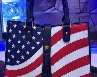 Luxe leren schoudertas met Amerikaanse vlag, patriottische tas voor dames ter ere van het 250-jarig bestaan ​​van de VS, cadeau voor haar