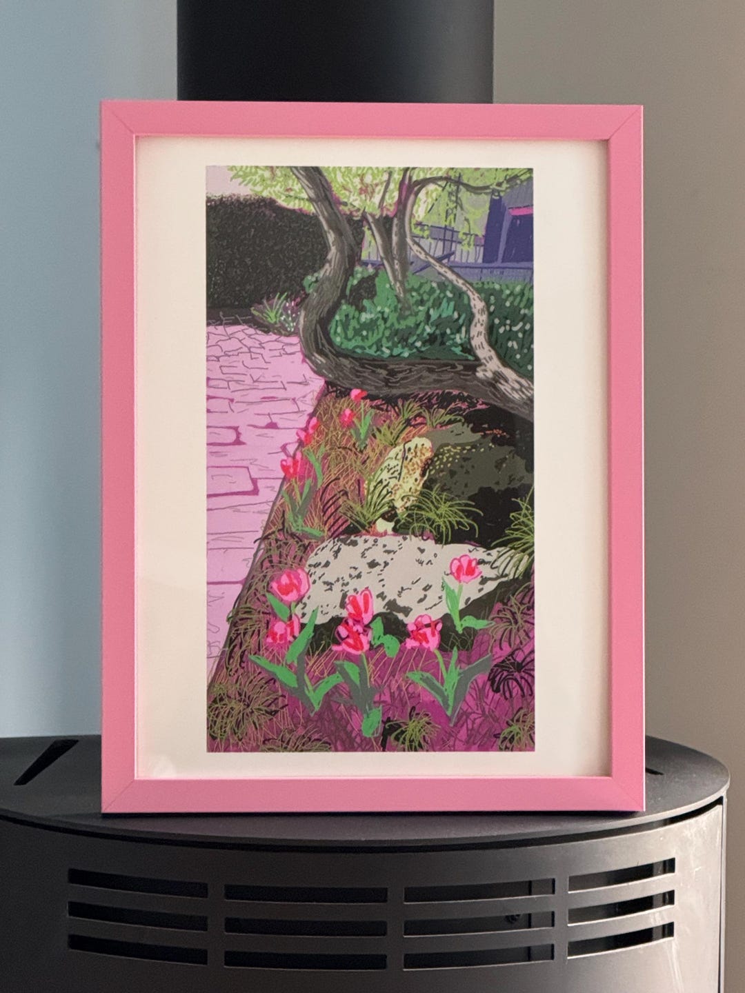 David Hockney Flower Garden Print Pink Frame - Etsy