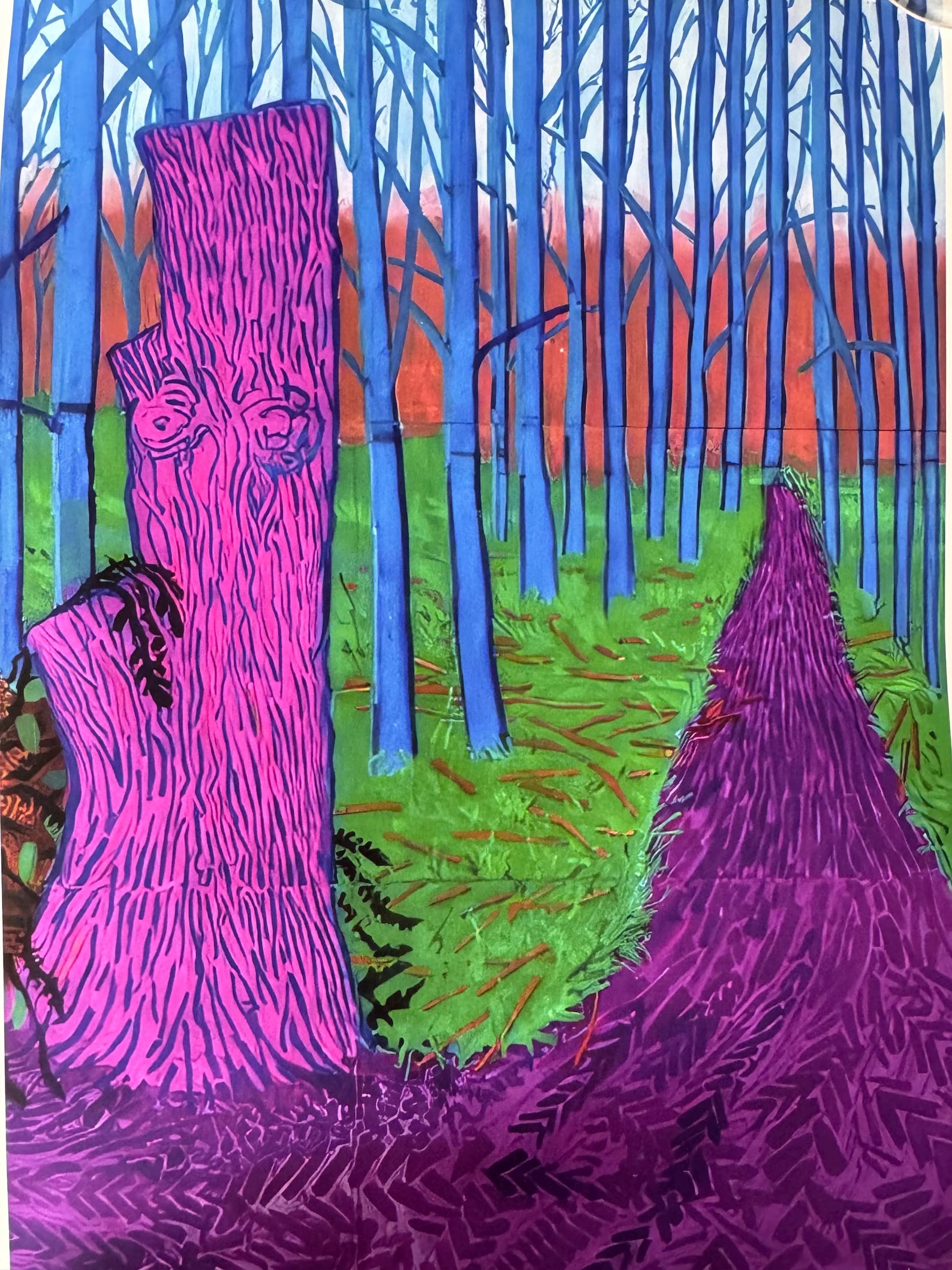 David Hockney Winter Timber Stump & Path Print, a beautiful and serene artwork inspired by the jungle