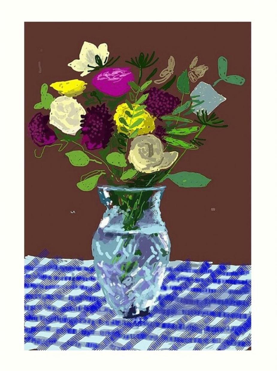 David Hockney 20th March 2021, Flowers, Glass Vase on a Table, 2021 ...