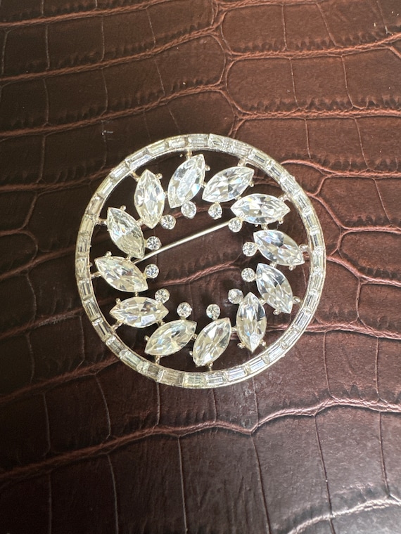 Round Marquis and baguette rhinestone brooch