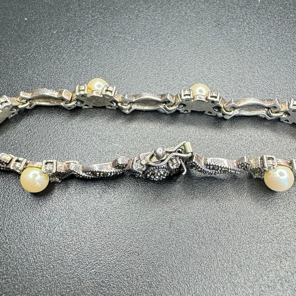 Sterling Marcasite and pearl bracelet