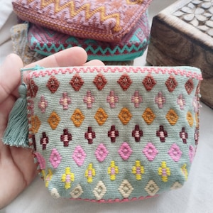 Monedero bordado a mano |Bolsista para tarjetas y regalos |Cartera alegre y colorida | Artesanía indígena |Cooperativa mujeres | Mujer boho