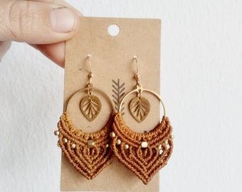 Boho Earrings | Macrame accessory | Handmade | Hanging Hoop Earrings | Birthday gift | Hippie style jewelry | Micromacrame