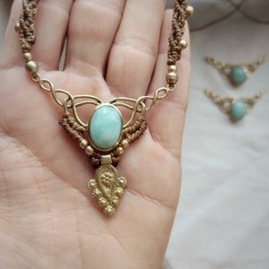 Tour de cou amazonite Diadème en macramé Collier en pierre naturelle Micromacramé Bijoux Boho Style bohème Femme de printemps pierre image 3