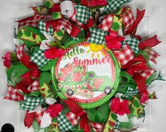 Summer wreath Watermelon wreath Front door wreath Porch wreath Red and green wreath Deco mesh wreath Home Decor