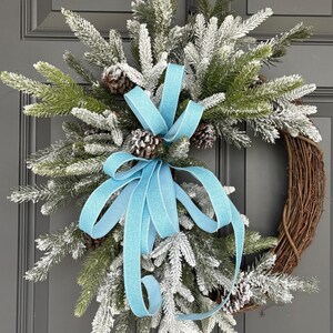 Frosted winter grapevine wreath, Rustic winter pine wreath, Elegant Holiday wreath, Handmade Farmhouse winter wreath, Christmas wreath