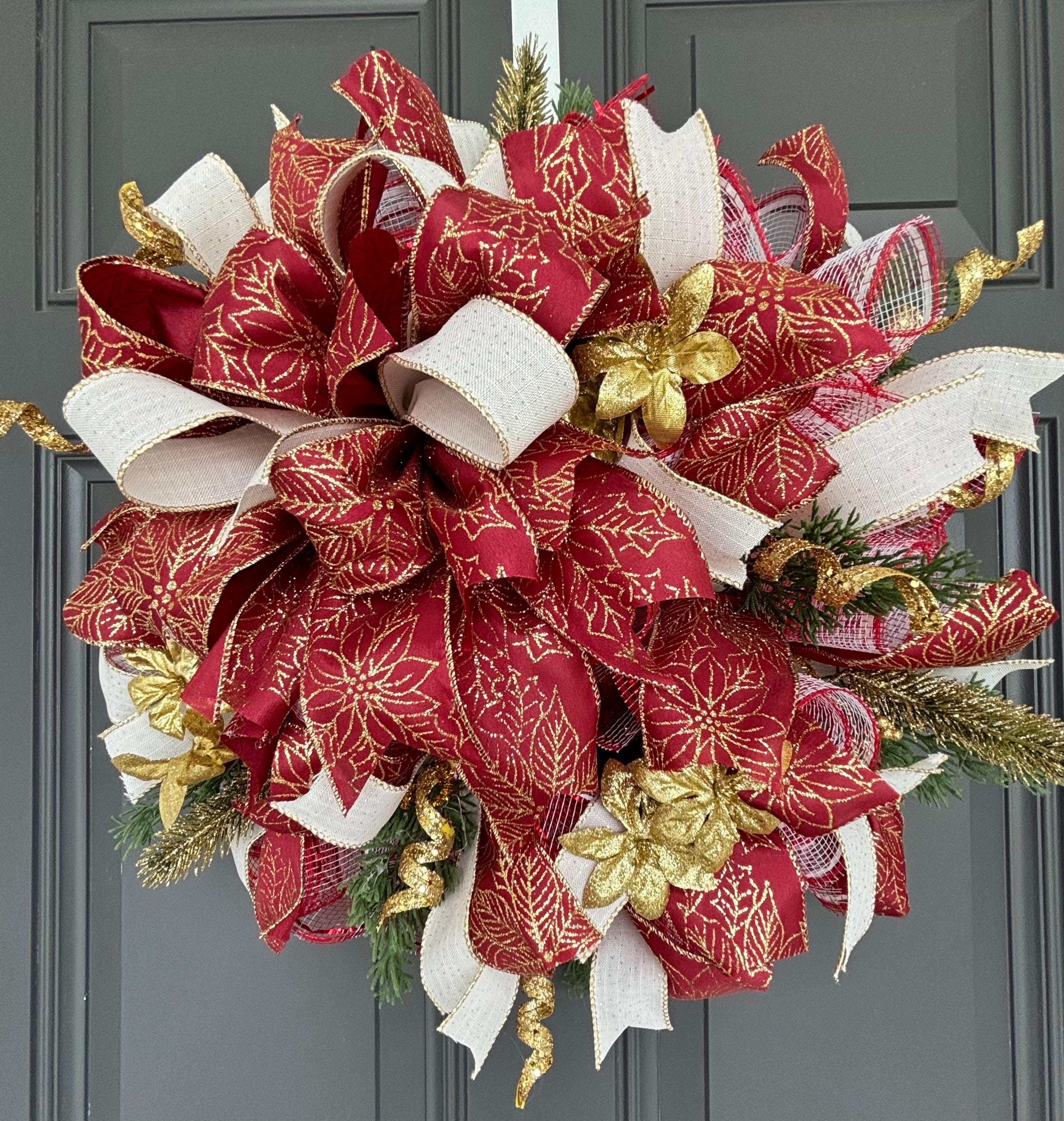 Poinsettia Christmas wreath for front door, camper, apartment or