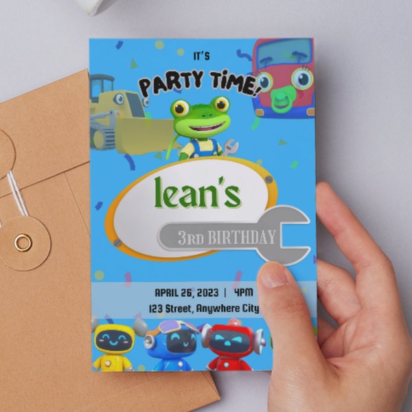 Editable Gecko's Garage Birthday Invitation | Canva Template