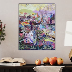 Textile quilt art - "Mosaic of color" - Large artwork for gift, Art quilting wall hanging, Modern fiber wall art, Landscape art panno