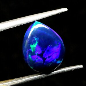 AAAAA Grade Natural Black Opal Cabochon Gemstone+Welo Fire Black Opal+ Handmade pear Shape Opal+October Birthstone Gemstone, Size 9x11 MM.