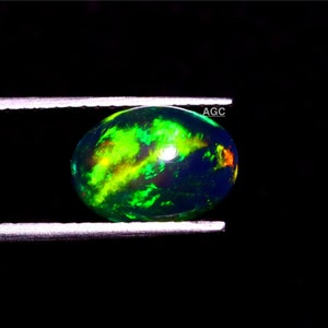 AAAAA Grade Natural Black Opal Cabochon Gemstone+Welo Fire Black Opal+ Handmade Oval Shape Opal+October Birthstone Gemstone, Size 11x8  MM.