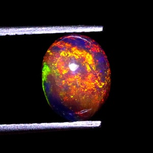 AAAAA Grade Natural Black Opal Cabochon Gemstone+Welo Fire Black Opal+ Handmade oval Shape Opal+October Birthstone Gemstone, Size 7x9 mm