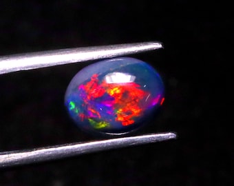 Natural Black Opal Cabochon, Welo Fire, Oval Gemstone (9x7 MM)