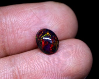 Natural Black Opal Cabochon: Handmade Oval Gemstone (9x7 MM)