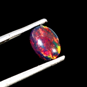 AAAAA Grade Natural Black Opal Cabochon Gemstone+Welo Fire Blue Opal+ Handmade Oval Shape Opal+October Birthstone Gemstone, Size 5x7 MM.